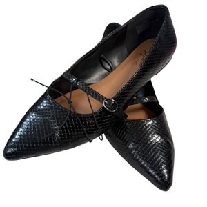 VTG Seychelles Laney Black Faux Snakeskin Pointed Toe Flats Womens Size 7.5 M